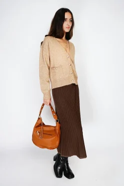 Gilet en Cachemire mélangé grand col camel-Assuili Hot