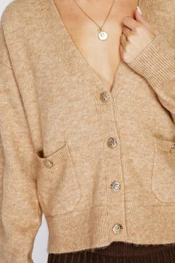 Gilet en Cachemire mélangé grand col camel-Assuili Hot