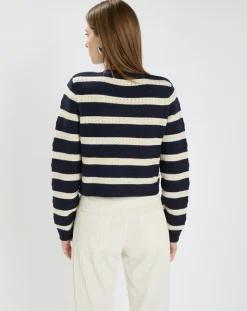 Femme Zapa Gilets Et Cardigans^Gilet en Coton & Laine Glada rayures nocturne/écru