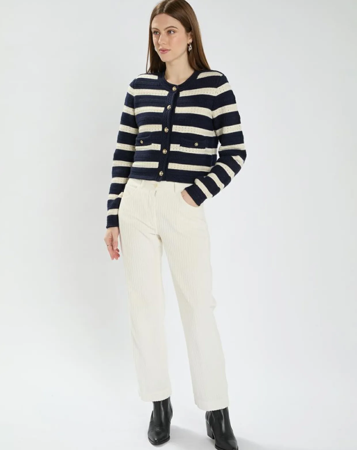 Femme Zapa Gilets Et Cardigans^Gilet en Coton & Laine Glada rayures nocturne/écru