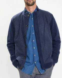 Gilet en Laine Bi-Matière uni bleu-Hackett London Discount