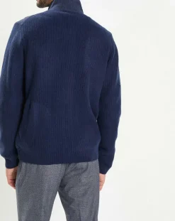 Gilet en Laine Bi-Matière uni bleu-Hackett London Discount