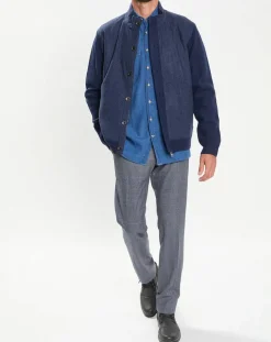 Gilet en Laine Bi-Matière uni bleu-Hackett London Discount