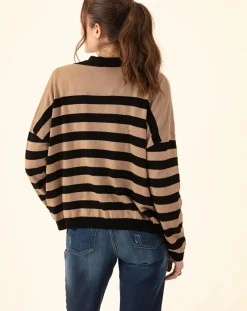 Gilet en Laine mélangée Lena rayure camel-Indies Clearance