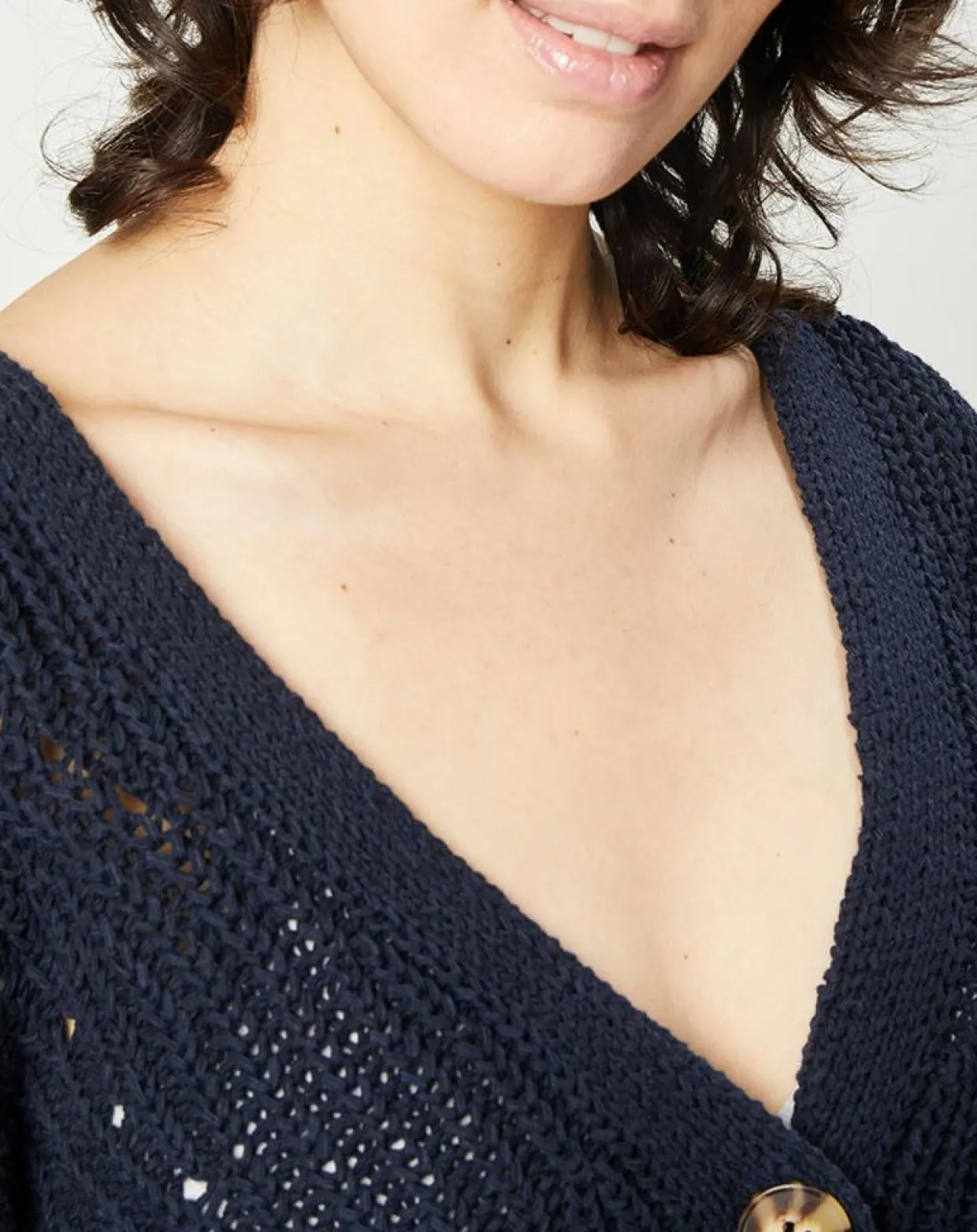 Gilet en Maille mélangée à boutons contrastants bleu marine-Esprit Best