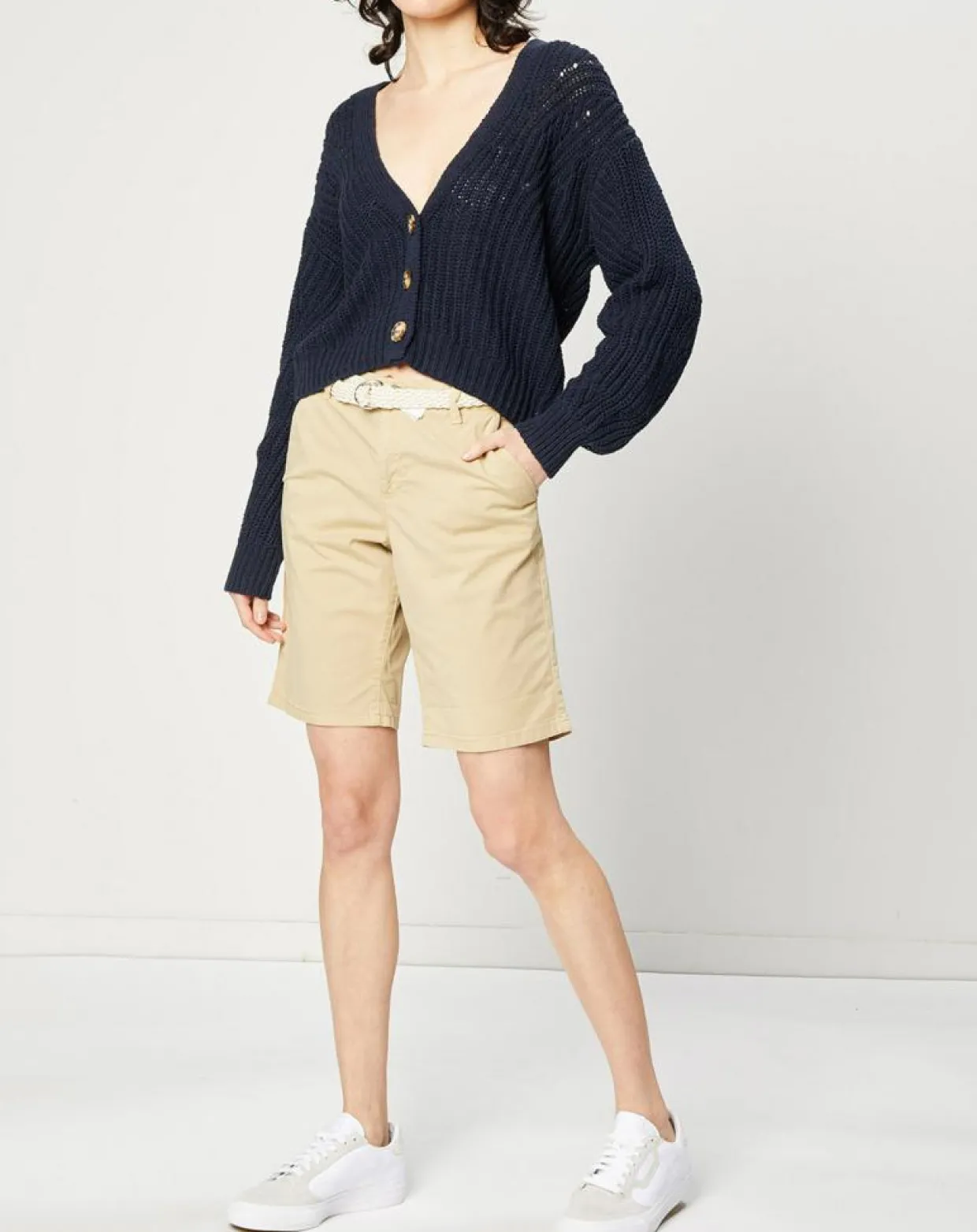 Gilet en Maille mélangée à boutons contrastants bleu marine-Esprit Best