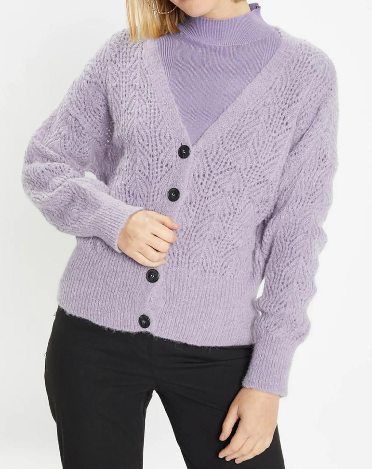 Femme Galeries Lafayette Gilets Et Cardigans^Gilet en Maille pointelle mousseuse Rina violet clair