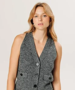 Femme Rodier Gilets Et Cardigans^Gilet Esther en Laine & Cachemire boutonne col V sans manches gris chiné