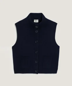 Gilet Kylie manches courtes col montant bleu nuit-Rodier Clearance