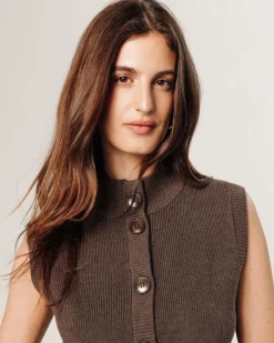 Gilet Laëtitia manches courtes col montant marron havane-Rodier Clearance