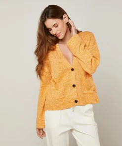 Gilet Lilith col V chiné jaune-Rodier Sale