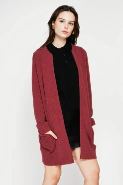 Gilet long à col châle bordeaux-C&Jo Sale