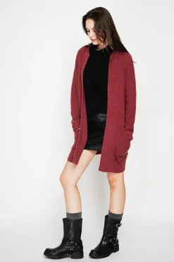 Gilet long à col châle bordeaux-C&Jo Sale