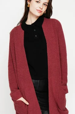 Gilet long à col châle bordeaux-C&Jo Sale