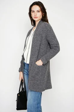 Gilet long à col châle loup-C&Jo Discount