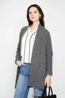 Gilet long à col châle loup-C&Jo Discount