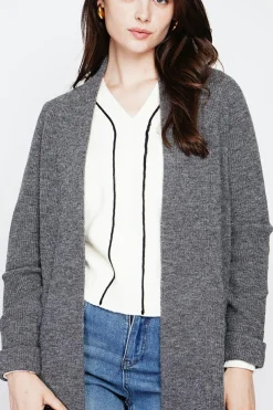 Gilet long à col châle loup-C&Jo Discount