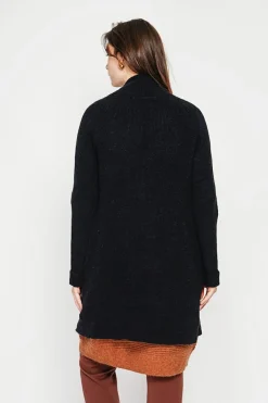 Gilet long à col châle noir-C&Jo Clearance