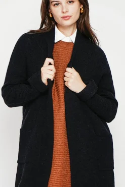 Gilet long à col châle noir-C&Jo Clearance