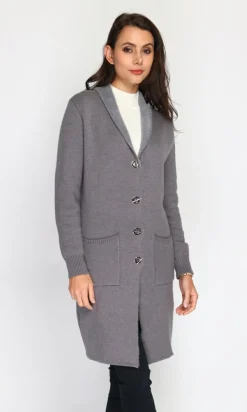 Gilet long en Cachemire mélangé col châle fourré thermique loup-Assuili Sale