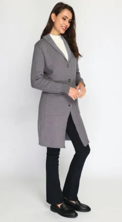 Gilet long en Cachemire mélangé col châle fourré thermique loup-Assuili Sale