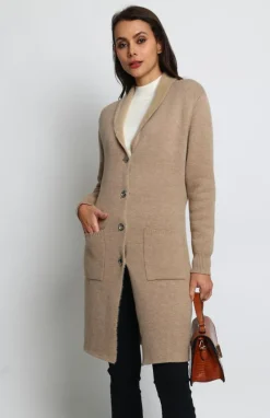 Femme Assuili Gilets Et Cardigans^Gilet long en Cachemire mélangé col châle fourré thermique camel
