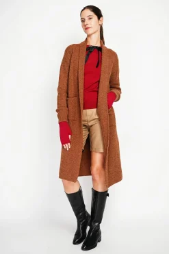 Gilet long fantaisie marron-Assuili Discount