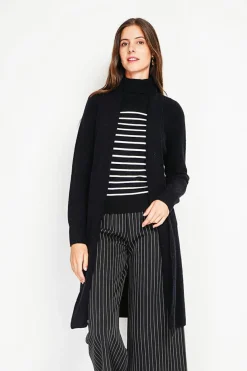 Gilet long fantaisie noir-Assuili Discount