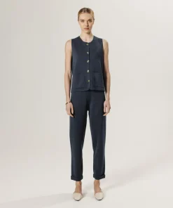 Gilet Maëva 100% laine sans manches milano bleu denim-Rodier Online