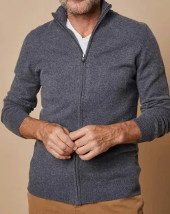 Homme Oscar et Louise Gilets Et Cardigans^Gilet zippé 100% Cachemire John gris foncé