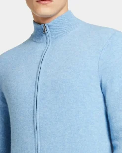 Gilet zippé 100% Cachemire Machgil bleu clair-Galeries Lafayette New