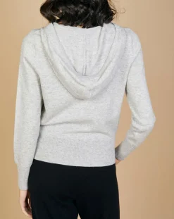 Gilet zippé à capuche en Laine & Cachemire Erica gris chiné clair-Cashmere Tribu Online