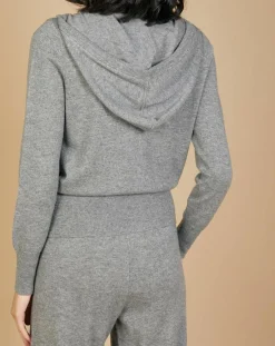 Femme Cashmere Tribu Gilets Et Cardigans^Gilet zippé à capuche en Laine & Cachemire Erica gris chiné foncé