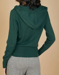 Gilet zippé à capuche en Laine & Cachemire Erica vert bouteille-Cashmere Tribu Outlet