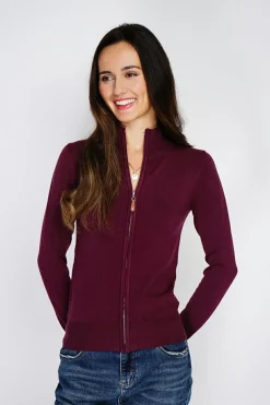 Gilet zippé en Cachemire mélangé bordeaux-C&Jo Discount