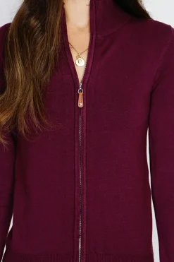 Gilet zippé en Cachemire mélangé bordeaux-C&Jo Discount