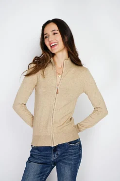Gilet zippé en Cachemire mélangé camel-C&Jo Outlet