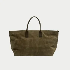 Femme Bottega Veneta Sacs^Grand cabas en Velours de Cuir kaki - 33x45x20 cm