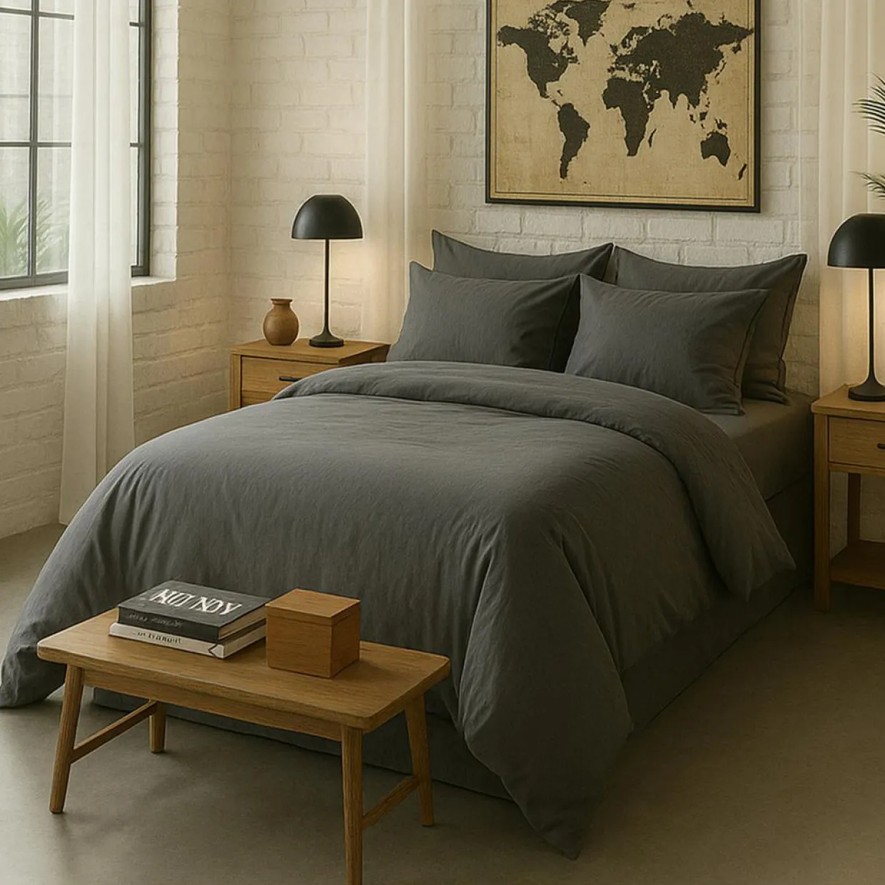 Baton Rouge Linge De Lit, Ensembles^Housse de Couette 100% Percale de Coton - Finition Bouteille 40cm gris magnet