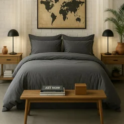 Baton Rouge Linge De Lit, Ensembles^Housse de Couette 100% Percale de Coton - Finition Bouteille 40cm gris magnet