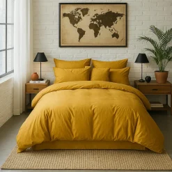 Baton Rouge Linge De Lit, Ensembles^Housse de Couette 100% Percale de Coton - Finition Bouteille 40cm jaune moutarde