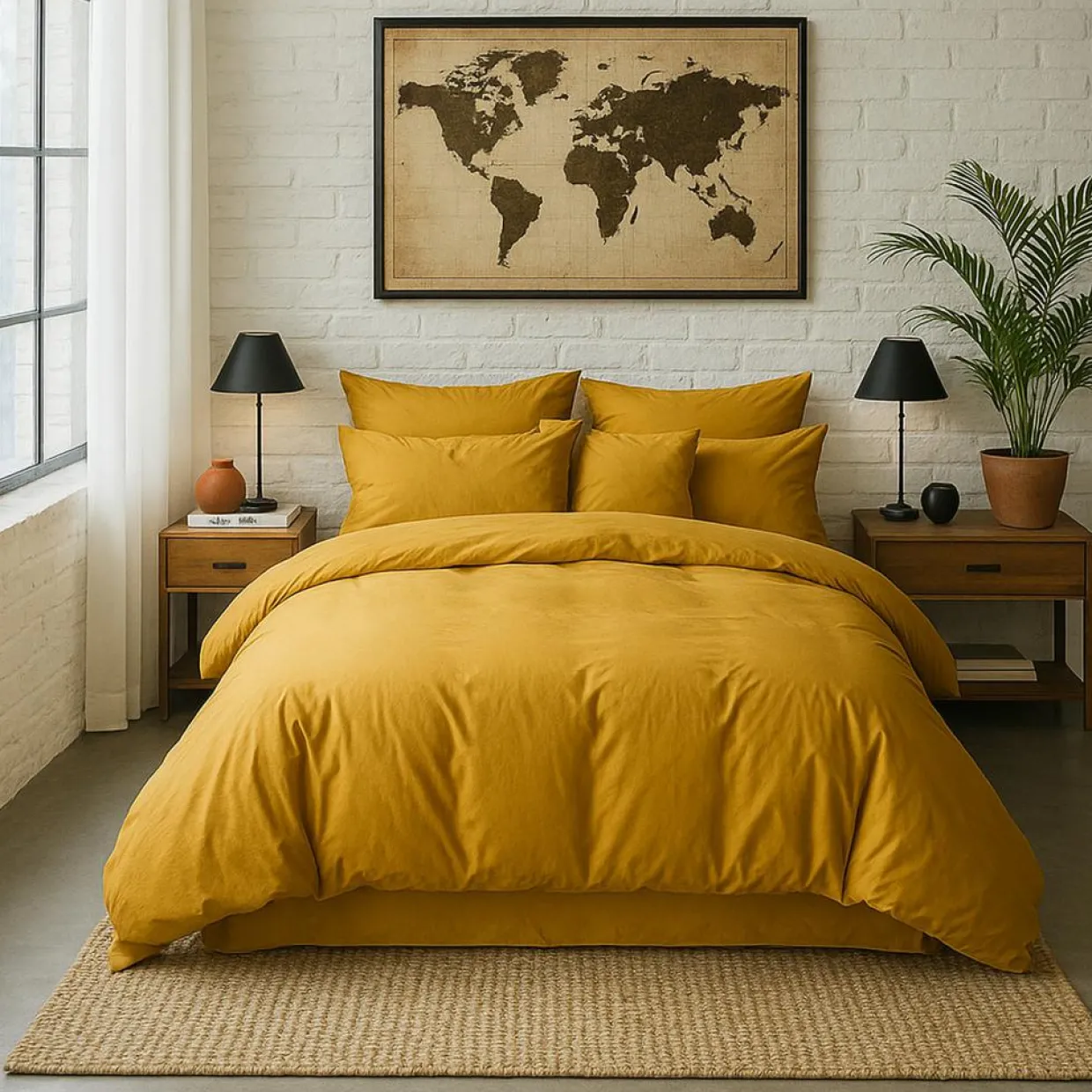 Baton Rouge Linge De Lit, Ensembles^Housse de Couette 100% Percale de Coton - Finition Bouteille 40cm jaune moutarde