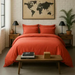 Baton Rouge Linge De Lit, Ensembles^Housse de Couette 100% Percale de Coton - Finition Bouteille 40cm terre de sienne