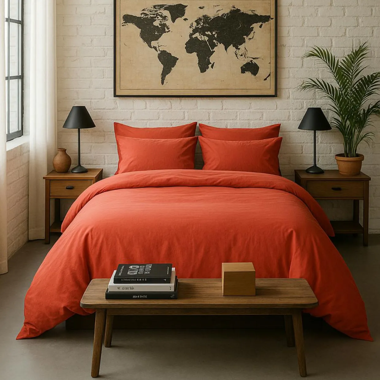 Baton Rouge Linge De Lit, Ensembles^Housse de Couette 100% Percale de Coton - Finition Bouteille 40cm terre de sienne