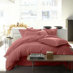 Baton Rouge Linge De Lit, Ensembles^Housse de Couette 100% Percale de Coton - Finition Bouteille 40cm vieux rose
