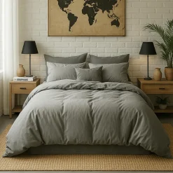 Baton Rouge Linge De Lit, Ensembles^Housse de couette en percale de coton lavé gris perle