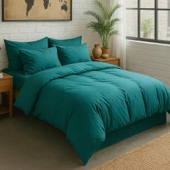 Baton Rouge Linge De Lit, Ensembles^Housse de couette en percale de coton lavé bleu canard