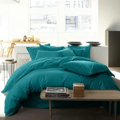 Baton Rouge Linge De Lit, Ensembles^Housse de couette en percale de coton lavé bleu canard