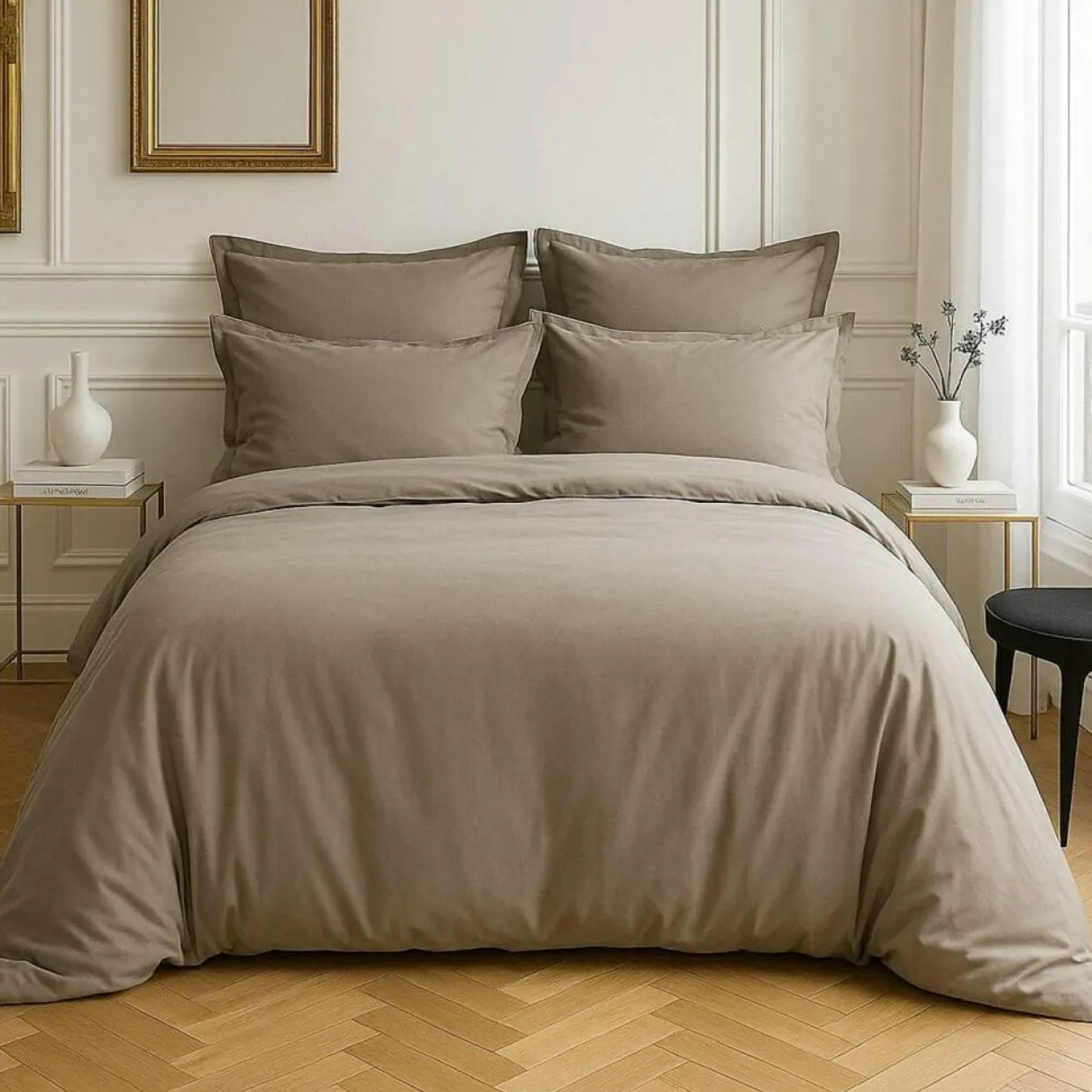 Housse de couette satin de coton lavé grise-Baton Rouge Discount