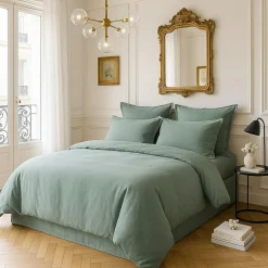 Baton Rouge Linge De Lit, Ensembles^Housse de couette satin de coton lavé verte